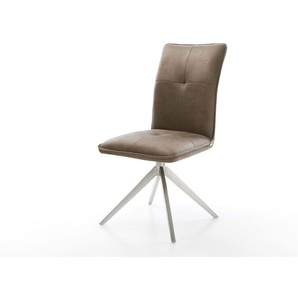 Drehstuhl Maddy-Flex Mikrofaser Taupe Vintage Kreuzgestell breit Edelstahl 360° drehbar Wippfunktion, Esszimmerstühle