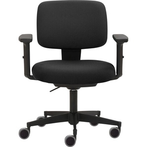 Drehstuhl MAYER SITZMÖBEL 2293 Stühle Gr. B/H/T: 65 cm x 74 cm x 62 cm, 1 St., Struktur (recyceltes Polyester), kleiner Polsterrücken-3D-Sitzen inkl. Sitztiefenverstellung-2D-Armlehnen schwarz-Hartbodenrollen groß + Kunststoff, schwarz (schwarz, schwarz)