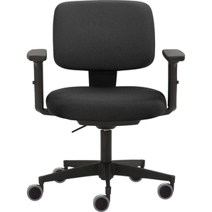 Drehstuhl MAYER SITZMÖBEL 2293 Stühle Gr. B/H/T: 65 cm x 74 cm x 62 cm, 1 St., Struktur (recyceltes Polyester), kleiner Polsterrücken-3D-Sitzen inkl. Sitztiefenverstellung-2D-Armlehnen schwarz-Hartbodenrollen groß + Kunststoff, schwarz (schwarz, schwarz)