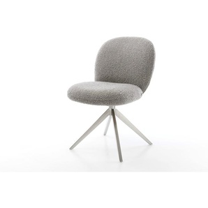 Drehstuhl Nube-Flex Bouclé Silbergrau Kreuzgestell breit Edelstahl 360° drehbar Taschenfederkern, Esszimmerstühle