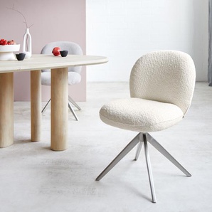 Drehstuhl Nube-Flex Bouclé Weiß Kreuzgestell breit Edelstahl 360° drehbar Taschenfederkern, Esszimmerstühle