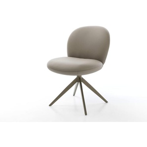 Drehstuhl Nube-Flex Echt-Leder Schlamm Kreuzgestell breit Effektfinish Titan 360° drehbar Wippfunktion Taschenfederkern, Esszimmerstühle