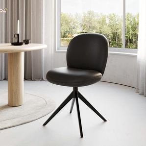 Drehstuhl Nube-Flex Echt-Leder Schwarz Kreuzgestell breit Schwarz 360° drehbar Taschenfederkern, Esszimmerstühle