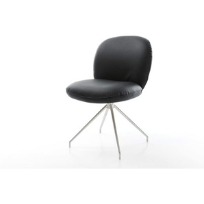 Drehstuhl Nube-Flex Echt-Leder Schwarz Kreuzgestell konisch Edelstahl 180° drehbar Taschenfederkern, Esszimmerstühle