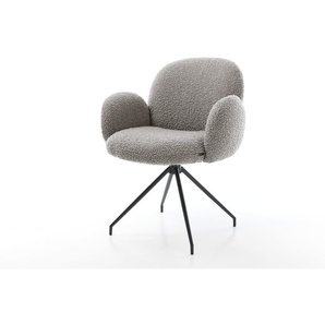 Drehstuhl Nube-Flex mit Armlehnen Bouclé Silbergrau Kreuzgestell konisch Schwarz 180° drehbar Taschenfederkern, Esszimmerstühle