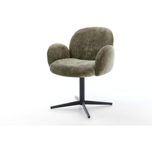 Drehstuhl Nube-Flex mit Armlehnen Chenille Olive Fußkreuz Schwarz 360° drehbar Taschenfederkern, Esszimmerstühle