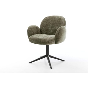 Drehstuhl Nube-Flex mit Armlehnen Chenille Olive Fußkreuz Schwarz 360° drehbar Wippfunktion Taschenfederkern, Esszimmerstühle