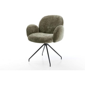Drehstuhl Nube-Flex mit Armlehnen Chenille Olive Kreuzgestell konisch Schwarz 180° drehbar Taschenfederkern, Esszimmerstühle