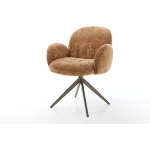 Drehstuhl Nube-Flex mit Armlehnen Chenille Rost Kreuzgestell breit Effektfinish Titan 360° drehbar Wippfunktion Taschenfederkern, Esszimmerstühle