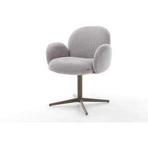 Drehstuhl Nube-Flex mit Armlehnen Cord Silbergrau Fußkreuz Effektfinish Titan 360° drehbar Taschenfederkern, Esszimmerstühle