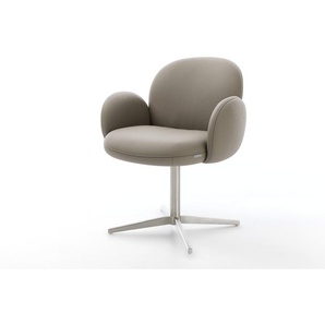 Drehstuhl Nube-Flex mit Armlehnen Echt-Leder Schlamm Fußkreuz Edelstahl 360° drehbar Taschenfederkern, Esszimmerstühle