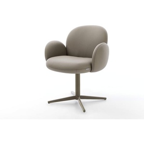 Drehstuhl Nube-Flex mit Armlehnen Echt-Leder Schlamm Fußkreuz Effektfinish Titan 360° drehbar Taschenfederkern, Esszimmerstühle