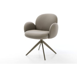 Drehstuhl Nube-Flex mit Armlehnen Echt-Leder Schlamm Kreuzgestell breit Effektfinish Titan 360° drehbar Wippfunktion Taschenfederkern, Esszimmerstühle