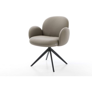 Drehstuhl Nube-Flex mit Armlehnen Echt-Leder Schlamm Kreuzgestell breit Schwarz 360° drehbar Wippfunktion Taschenfederkern, Esszimmerstühle