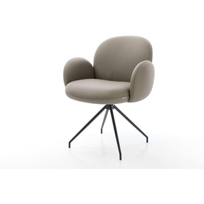 Drehstuhl Nube-Flex mit Armlehnen Echt-Leder Schlamm Kreuzgestell konisch Schwarz 180° drehbar Taschenfederkern, Esszimmerstühle