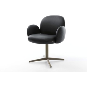 Drehstuhl Nube-Flex mit Armlehnen Echt-Leder Schwarz Fußkreuz Effektfinish Titan 360° drehbar Taschenfederkern, Esszimmerstühle