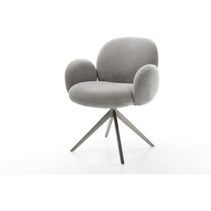 Drehstuhl Nube-Flex mit Armlehnen Strukturstoff Soft Grau Kreuzgestell breit Graphit 360° drehbar Wippfunktion Taschenfederkern, Esszimmerstühle