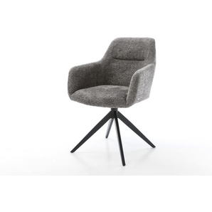 Drehstuhl Pejo-Flex Bouclé Grau Kreuzgestell breit Schwarz 360° drehbar Wippfunktion Taschenfederkern, Esszimmerstühle