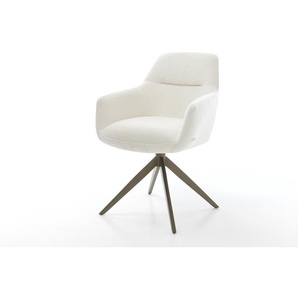 Drehstuhl Pejo-Flex Bouclé Soft Beige Kreuzgestell breit Effektfinish Titan 360° drehbar Wippfunktion Taschenfederkern, Esszimmerstühle