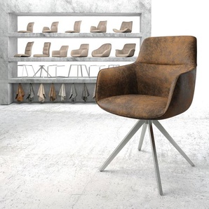 Drehstuhl Pejo-Flex Braun Antik Kreuzgestell kantig Edelstahl 180° drehbar, Esszimmerstühle