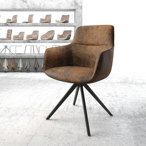 Drehstuhl Pejo-Flex Braun Antik Kreuzgestell kantig Schwarz 180° drehbar, Esszimmerstühle