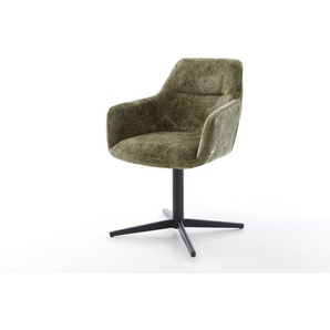 Drehstuhl Pejo-Flex Chenille Olive Fußkreuz Schwarz 360° drehbar Taschenfederkern, Esszimmerstühle