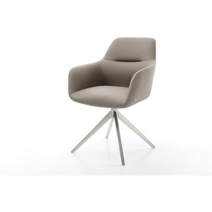 Drehstuhl Pejo-Flex Echt-Leder Schlamm Kreuzgestell breit Edelstahl 360° drehbar Wippfunktion Taschenfederkern, Esszimmerstühle