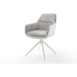 Drehstuhl Pejo-Flex Materialmix Echtleder Weiß-Silbergrau Kreuzgestell breit Weiß 360° drehbar Wippfunktion Taschenfederkern, Esszimmerstühle