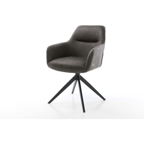 Drehstuhl Pejo-Flex Mikrofaser Anthrazit Vintage Kreuzgestell breit Schwarz 360° drehbar Wippfunktion Taschenfederkern, Esszimmerstühle