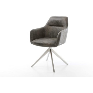 Drehstuhl Pejo-Flex Mikrofaser Grau Antik Kreuzgestell breit Edelstahl 360° drehbar Wippfunktion Taschenfederkern, Esszimmerstühle