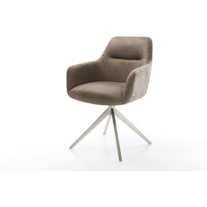 Drehstuhl Pejo-Flex Mikrofaser Taupe Vintage Kreuzgestell breit Edelstahl 360° drehbar Wippfunktion Taschenfederkern, Esszimmerstühle