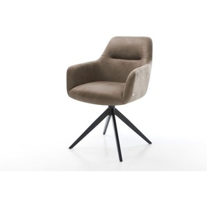Drehstuhl Pejo-Flex Mikrofaser Taupe Vintage Kreuzgestell breit Schwarz 360° drehbar Wippfunktion Taschenfederkern, Esszimmerstühle
