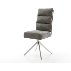 Drehstuhl Pela-Flex Bouclé Soft Schlamm Kreuzgestell breit Edelstahl 360° drehbar Wippfunktion Taschenfederkern, Esszimmerstühle