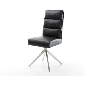 Drehstuhl Pela-Flex Echt-Leder Schwarz Kreuzgestell breit Edelstahl 360° drehbar Wippfunktion Taschenfederkern, Esszimmerstühle