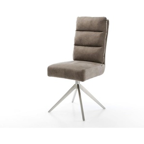 Drehstuhl Pela-Flex Mikrofaser Taupe Vintage Kreuzgestell breit Edelstahl 360° drehbar Wippfunktion Taschenfederkern, Esszimmerstühle