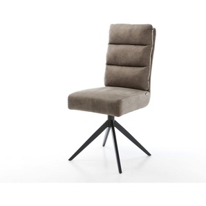 Drehstuhl Pela-Flex Mikrofaser Taupe Vintage Kreuzgestell breit Schwarz 360° drehbar Wippfunktion Taschenfederkern, Esszimmerstühle