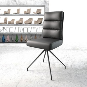Drehstuhl Pela-Flex Echt-Leder Schwarz Kreuzgestell konisch Schwarz 180° drehbar Taschenfederkern, Esszimmerstühle