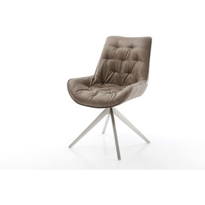 Drehstuhl Taimi-Flex Mikrofaser Taupe Vintage Kreuzgestell breit Edelstahl 360° drehbar Wippfunktion, Esszimmerstühle