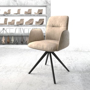 Drehstuhl Vinja-Flex Beige Vintage Kreuzgestell kantig Schwarz 180° drehbar, Esszimmerstühle