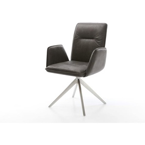 Drehstuhl Vinja-Flex Mikrofaser Anthrazit Vintage Kreuzgestell breit Edelstahl 360° drehbar Wippfunktion, Esszimmerstühle