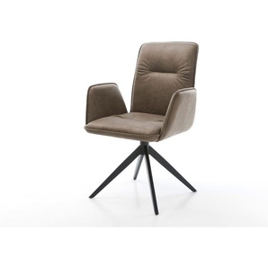 Drehstuhl Vinja-Flex Mikrofaser Taupe Vintage Kreuzgestell breit Schwarz 360° drehbar Wippfunktion, Esszimmerstühle