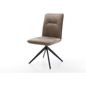Drehstuhl Vinjo-Flex Mikrofaser Taupe Vintage Kreuzgestell breit Schwarz 360° drehbar Wippfunktion, Esszimmerstühle