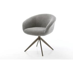 Drehstuhl Vinka-Flex mit Armlehnen Bouclé Silbergrau Kreuzgestell breit Effektfinish Titan 360° drehbar Taschenfederkern, Esszimmerstühle