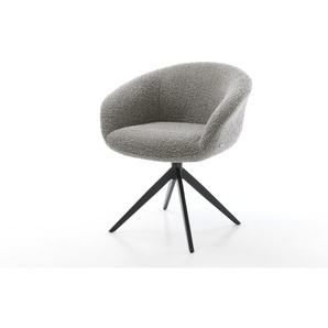 Drehstuhl Vinka-Flex mit Armlehnen Bouclé Silbergrau Kreuzgestell breit Schwarz 360° drehbar Wippfunktion Taschenfederkern, Esszimmerstühle