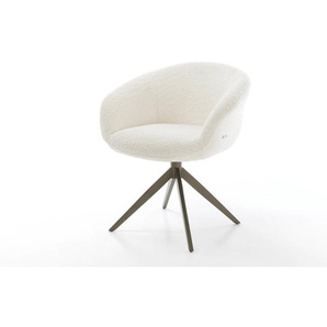 Drehstuhl Vinka-Flex mit Armlehnen Bouclé Weiß Kreuzgestell breit Effektfinish Titan 360° drehbar Taschenfederkern, Esszimmerstühle