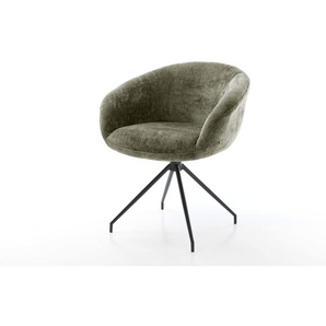 Drehstuhl Vinka-Flex mit Armlehnen Chenille Olive Kreuzgestell konisch Schwarz 180° drehbar Taschenfederkern, Esszimmerstühle