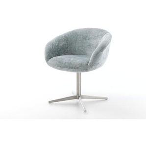 Drehstuhl Vinka-Flex mit Armlehnen Chenille Pastellblau Fußkreuz Edelstahl 360° drehbar Taschenfederkern, Esszimmerstühle