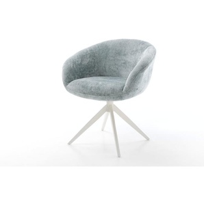 Drehstuhl Vinka-Flex mit Armlehnen Chenille Pastellblau Kreuzgestell breit Weiß 360° drehbar Wippfunktion Taschenfederkern, Esszimmerstühle