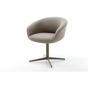 Drehstuhl Vinka-Flex mit Armlehnen Echt-Leder Schlamm Fußkreuz Effektfinish Titan 360° drehbar Taschenfederkern, Esszimmerstühle