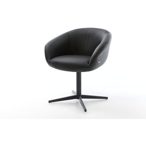 Drehstuhl Vinka-Flex mit Armlehnen Echt-Leder Schwarz Fußkreuz Schwarz 360° drehbar Taschenfederkern, Esszimmerstühle